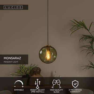 Lucide MONSARAZ - Pendant light - Ø 25 cm - 1xE27 - Green